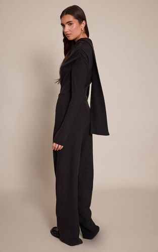 Black Combinaison-pantalon Côtelée À Encolure Asymétrique Et Jambes Larges | Taille 42 - PrettyLittleThing - Modalova