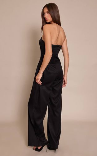 Black Combinaison Jambe Droite À Taille Portefeuille Et Bustier Bandeau | Taille 42 - PrettyLittleThing - Modalova