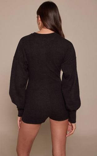Black Combinaison Côtelée Boutonnée | Taille 42 - PrettyLittleThing - Modalova