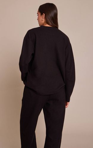 Black Sweat-shirt Côtelé Brossé À Manches Longues | Taille 32 - PrettyLittleThing - Modalova