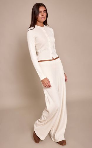 Cream Pantalon Droit Taille Basse À Cordon De Serrage Côtelé | Taille 42 - PrettyLittleThing - Modalova