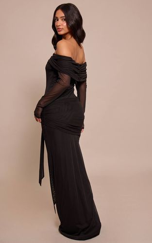 Black Robe Longue Maxi Bardot Asymétrique À Manches Longues Petite | Taille 32 - PrettyLittleThing - Modalova