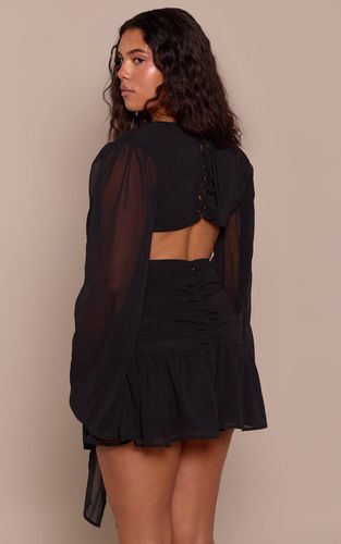 Black Robe Mini Moulante En Mousseline À Décolleté Plongeant Avec Détail Drapé | Taille 42 - PrettyLittleThing - Modalova