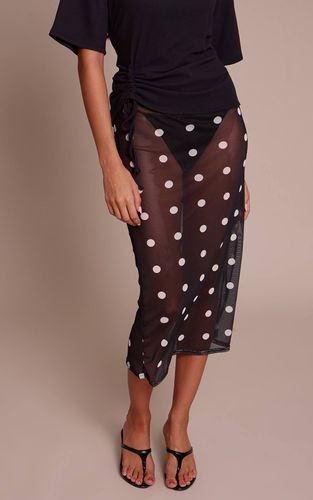Black Jupe Midi En Mesh À Pois | Taille 32 - PrettyLittleThing - Modalova