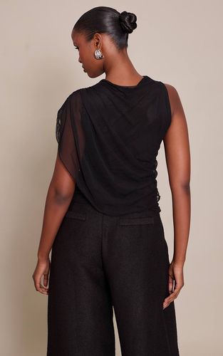 Black Top Long Avec Détail Cape En Mesh | Taille 32 - PrettyLittleThing - Modalova