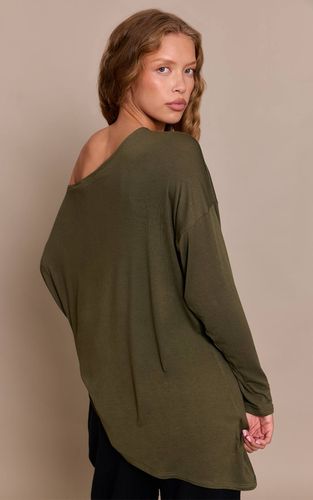 Khaki Top À Manches Longues Oversize Décontracté En Jersey Doux | Taille 32 - PrettyLittleThing - Modalova