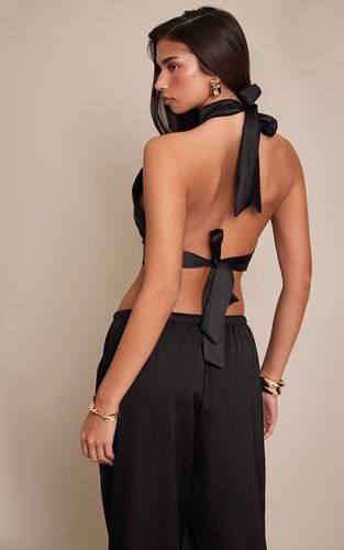 Black Top En Mesh À Col Haut Avec Manches Longues Drapées | Taille 32 - PrettyLittleThing - Modalova
