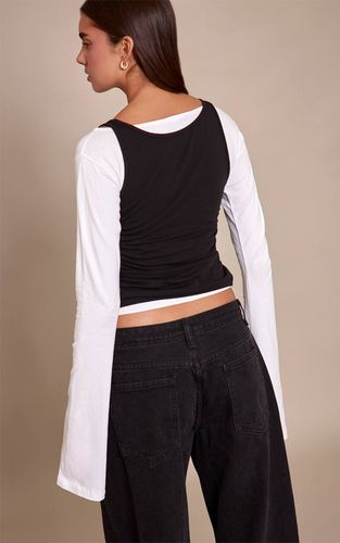 Black Haut À Manches Longues En Coton Avec Détail Superposé | Taille 42 - PrettyLittleThing - Modalova