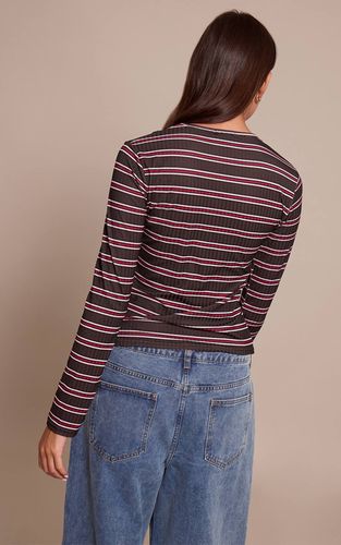 Black Haut Côtelé Asymétrique À Rayures Avec Boutonnage | Taille 32 - PrettyLittleThing - Modalova