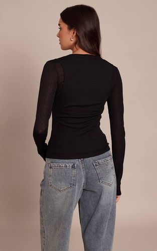 Black Top À Manches Longues Avec Détail Superposition En Mesh Brûlé | Taille 42 - PrettyLittleThing - Modalova