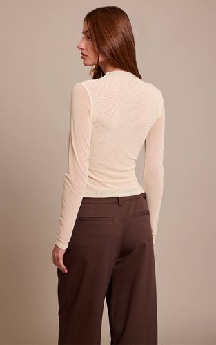 Cream Haut À Manches Longues Drapé En Maille Col Montant | Taille 32 - PrettyLittleThing - Modalova