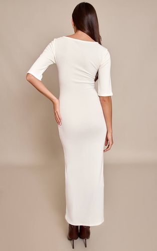 Cream Robe Longue À Col Bateau Et Manches Courtes | Taille 42 - PrettyLittleThing - Modalova