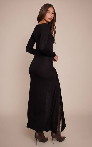 Black Robe Longue Moulante À Manches Longues Avec Détail Drapé Noué En Jersey | Taille 32 - PrettyLittleThing - Modalova
