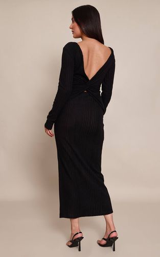 Black Robe Maxi À Manches Longues Côtelée Avec Dos Échancré | Taille 42 - PrettyLittleThing - Modalova
