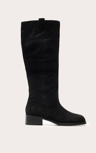 Black Bottes Hautes Plissées À Talon Bas En Synthétique | Taille 38 - PrettyLittleThing - Modalova