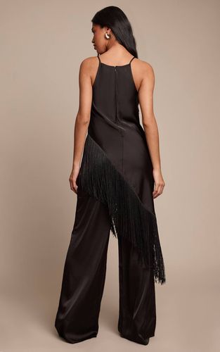 Black Combinaison En Satin À Détail De Franges | Taille 34 - PrettyLittleThing - Modalova