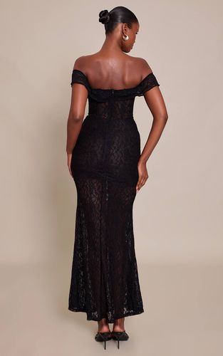 Black Robe Longue En Dentelle Bandeau Avec Détail Corset | Taille 42 - PrettyLittleThing - Modalova