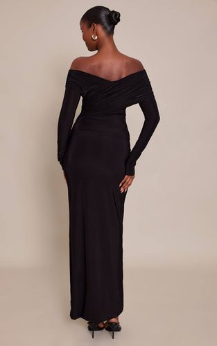 Black Robe Maxi Croisée Cache-cœur En Tissu Slinky | Taille 36 - PrettyLittleThing - Modalova