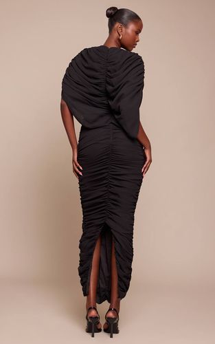 Black Robe Longue Froncée À Détail Superposition En Mousseline | Taille 42 - PrettyLittleThing - Modalova