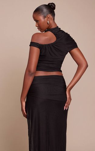 Black Top En Maille Double Couche Avec Détails Froncés Et Bordures | Taille 42 - PrettyLittleThing - Modalova