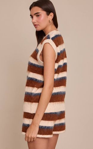 Brown Synthétiquell Sans Manches En Maille Brossée À Rayures | Taille XS - PrettyLittleThing - Modalova