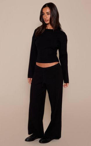 Black Pantalon Petite En Maille À Cordon De Serrage | Taille Medium - PrettyLittleThing - Modalova