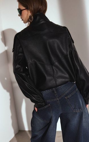 Black Veste De Motard Col Montant En Synthétiquecuir | Taille 44 - PrettyLittleThing - Modalova
