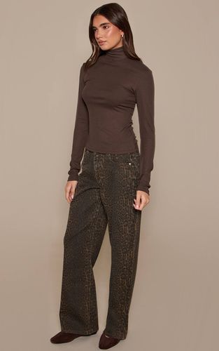 Brown Jean Large Taille Mi-haute Imprimé Léopard | Taille 42 - PrettyLittleThing - Modalova