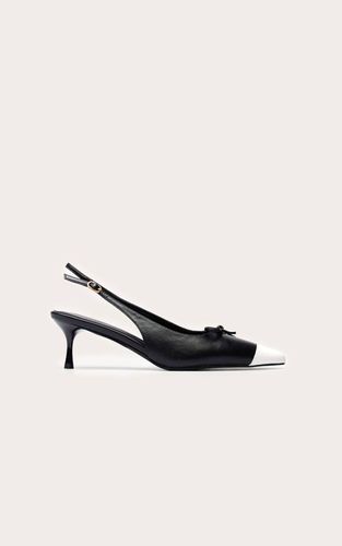 Black Escarpin Slingback À Talon Chaton En Synthétique Avec Bout Contrasté | Taille 36 - PrettyLittleThing - Modalova