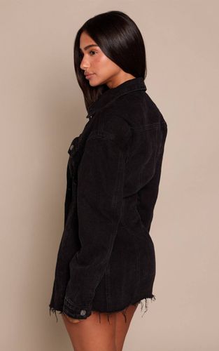 Black Robe Mini Ajustée En Denim À Manches Longues Petite Taille | Taille 32 - PrettyLittleThing - Modalova