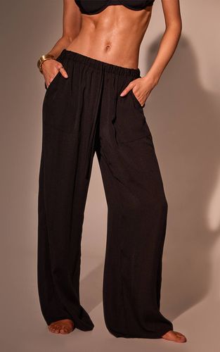 Deep Black Pantalon De Plage À Cordon Effet Lin | Taille XS - PrettyLittleThing - Modalova