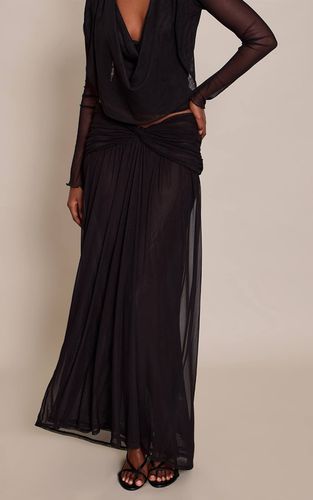 Black Jupe Longue Fluide En Mesh Avec Détail Torsadé Devant | Taille 42 - PrettyLittleThing - Modalova
