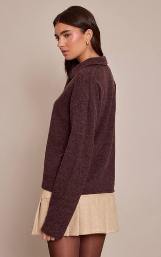 Brown Haut Ample À Manches Longues En Laine Avec Col Côtelé | Taille 32 - PrettyLittleThing - Modalova