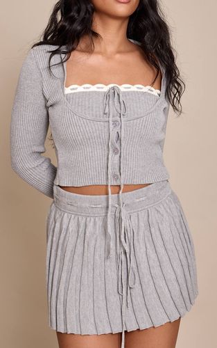 Ash Grey Jupe Mini Plissée En Maille Avec Détail Noué Petite | Taille 42 - PrettyLittleThing - Modalova
