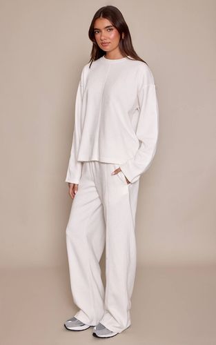 Cream Pantalon De Jogging Droit En Maille Côtelée Douce | Taille XS - PrettyLittleThing - Modalova