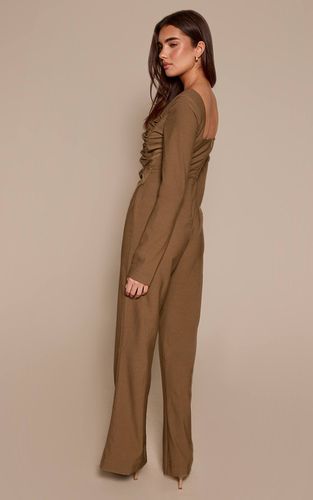 Khaki Combinaison Pantalon À Manches Longues Col Carré Froncée | Taille 42 - PrettyLittleThing - Modalova