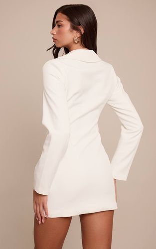 White Robe Blazer Tissée À Revers Courbé | Taille 42 - PrettyLittleThing - Modalova