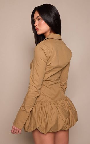 Khaki Robe Chemise À Détail Bouffant Et Boutonnage | Taille 42 - PrettyLittleThing - Modalova