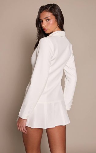 White Robe Blazer Tissée À Ourlet Plissé | Taille 42 - PrettyLittleThing - Modalova