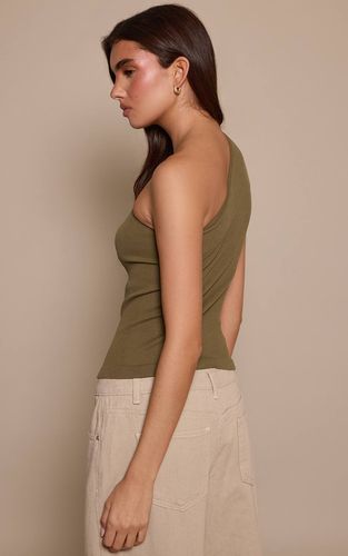 Olive Top Long Asymétrique Côtelé Moulant Couleur Crème | Taille XS - PrettyLittleThing - Modalova