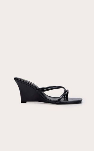 Black Mule Compensée À Brides En Synthétiquecuir | Taille 38 - PrettyLittleThing - Modalova