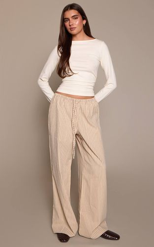 Cream Pantalon Large Rayé Taille Basse Avec Cordon De Serrage | Taille 32 - PrettyLittleThing - Modalova
