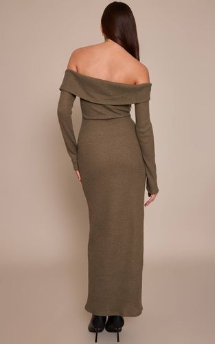 Khaki Robe Longue Texturée À Épaules Dénudées Avec Ceinture | Taille 42 - PrettyLittleThing - Modalova