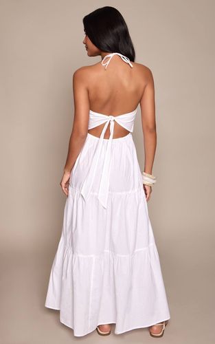White Robe Longue Étagée En Popeline De Coton À Encolure Croisée Dos Nu | Taille 32 - PrettyLittleThing - Modalova