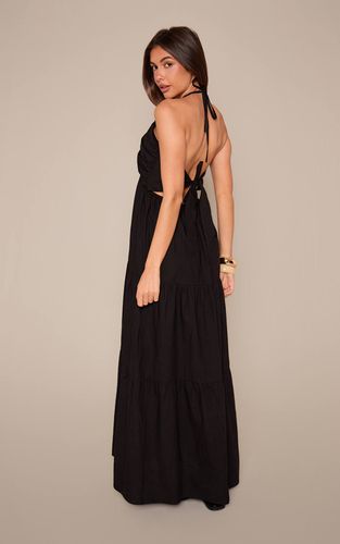 Black Robe Longue Étagée En Popeline De Coton À Encolure Croisée Dos Nu | Taille 32 - PrettyLittleThing - Modalova
