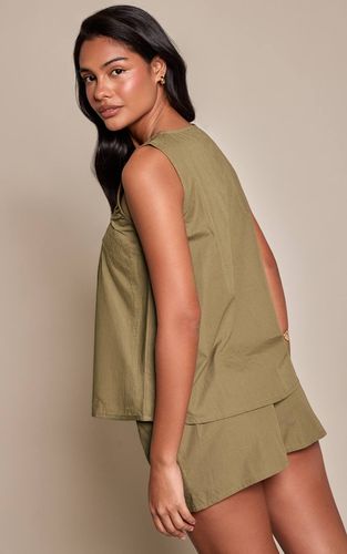Khaki Short En Coton À Taille Élastiquée | Taille 32 - PrettyLittleThing - Modalova