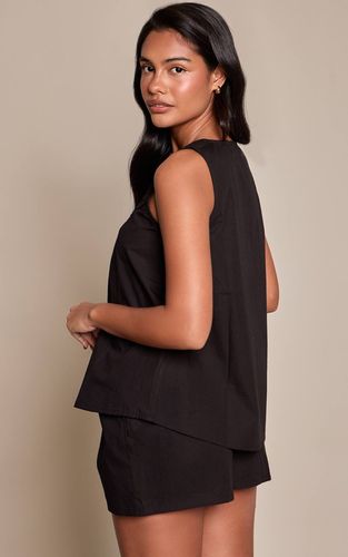 Black Haut Col Rond Froncé En Coton | Taille 32 - PrettyLittleThing - Modalova