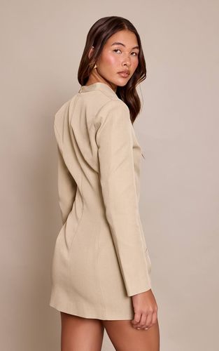 Cream Robe Blazer Tissée Sans Col À Manches Longues | Taille 42 - PrettyLittleThing - Modalova