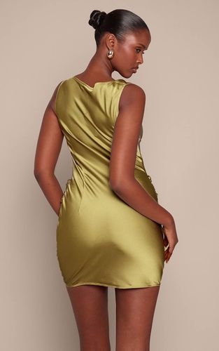 Robe Mini Drapée En Satin Avec Col Bénitier | Taille 32 - PrettyLittleThing - Modalova