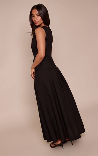 Black Robe Maxi Taille Basse Boutonnée Effet Lin Petite | Taille 38 - PrettyLittleThing - Modalova